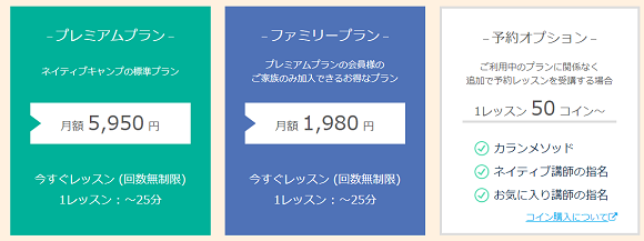 ネイティブキャンプの料金プラン